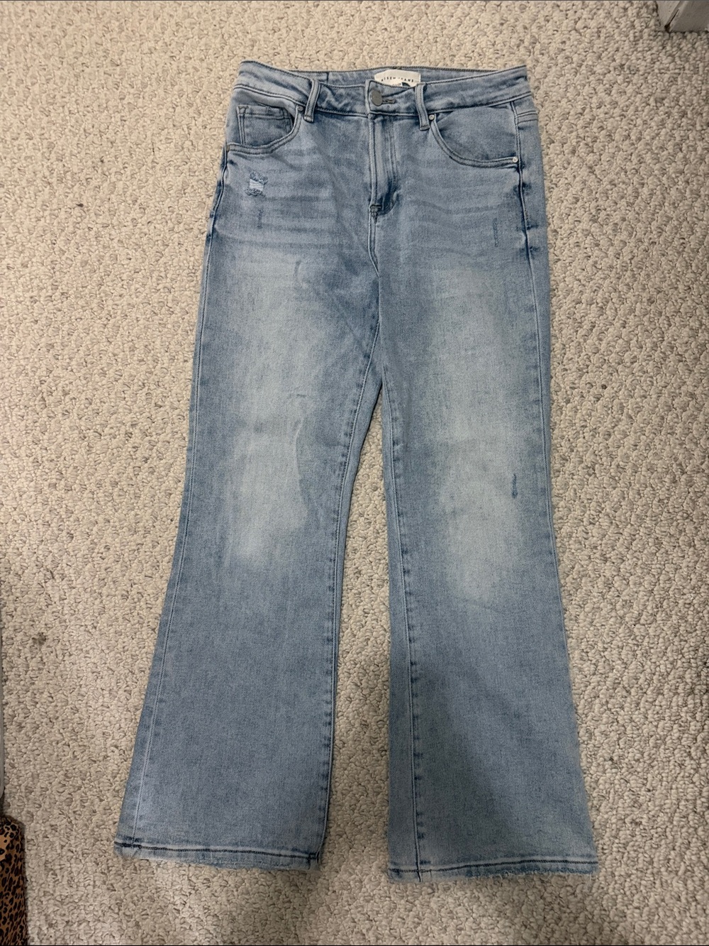 Risen Ankle Flare Jeans with Subtle Distressing - Picture 4 of 5